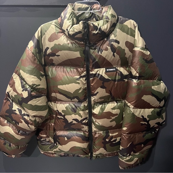 Vetements Logo Camo Green Print Puffer Jacket Coat - Picture 2 of 10
